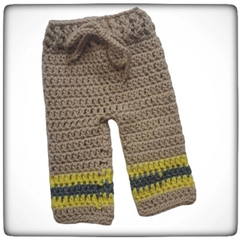 Hand Crocheted Baby Firefighter Photo Prop Pants-Newborn